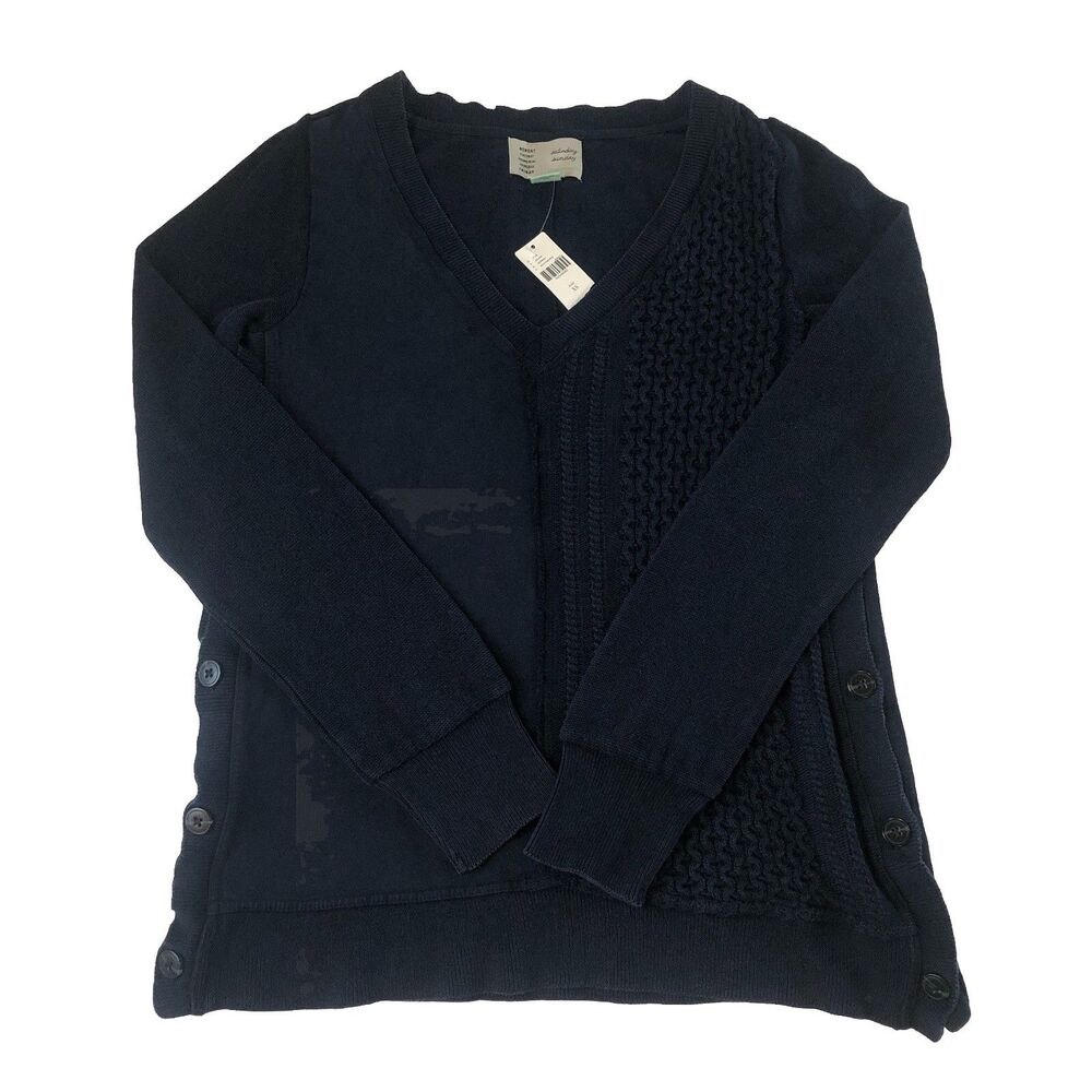 Anthropologie Saturday Sunday V-Neck Cable Knit Button Detail Sweater XS NWT